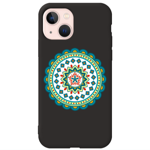 Apple iPhone 13 Mandala D11 Black Colored Silicone TPU Θήκη