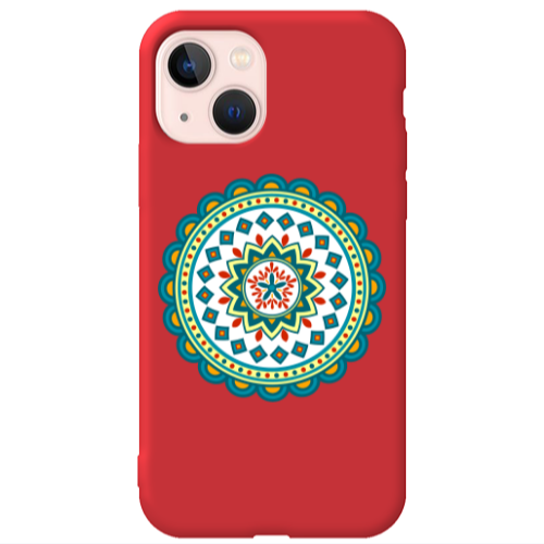 Apple iPhone 13 Mandala D11 Red Colored Silicone TPU Θήκη