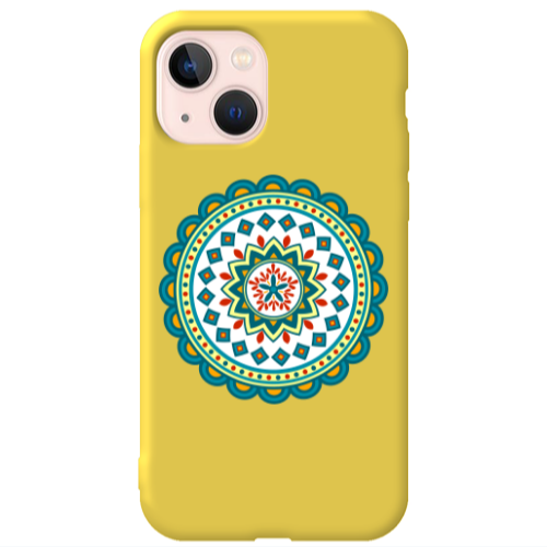 Apple iPhone 13 Mandala D11 Yellow Colored Silicone TPU Θήκη