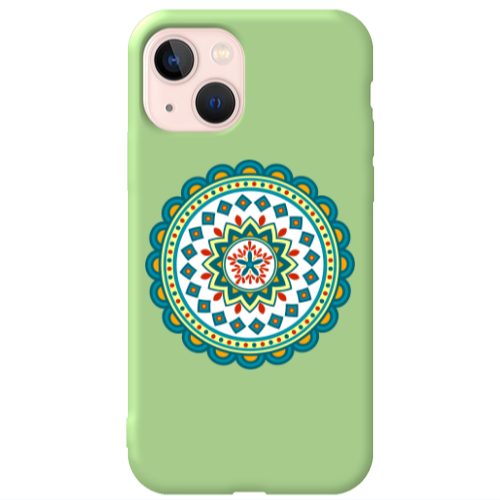 Apple iPhone 13 Mandala D11 Light Green Colored Silicone TPU Θήκη