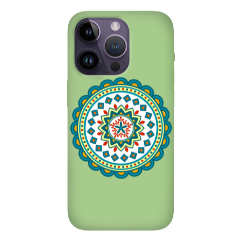 Apple iPhone 14 Pro Max Mandala D11 Light Green Colored Silicone TPU Θήκη