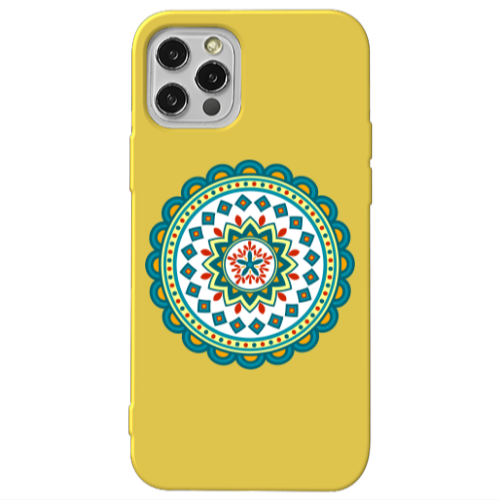 Apple iPhone 13 Pro Mandala D11 Yellow Colored Silicone TPU Θήκη