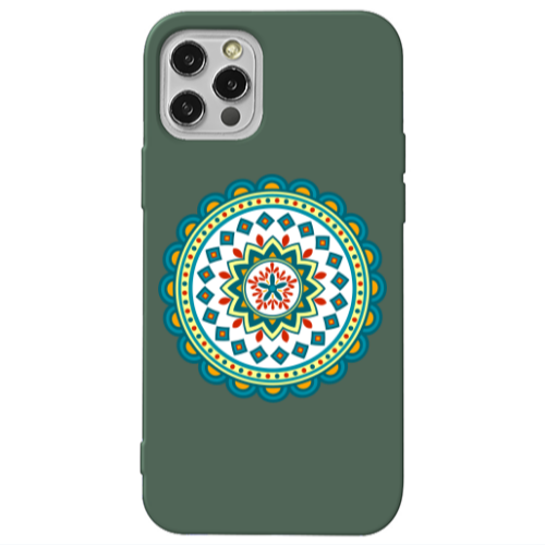 Apple iPhone 13 Pro Mandala D11 Dark Green Colored Silicone TPU Θήκη