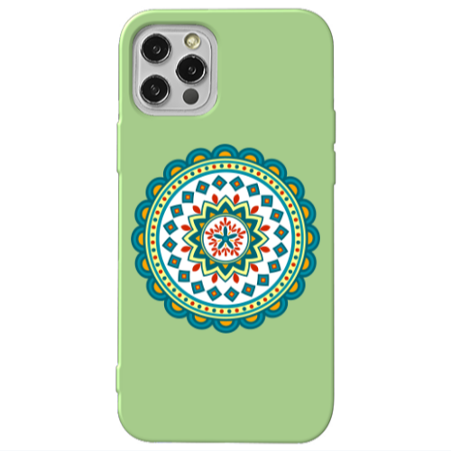 Apple iPhone 12 Pro Mandala D11 Light Green Colored Silicone TPU Θήκη