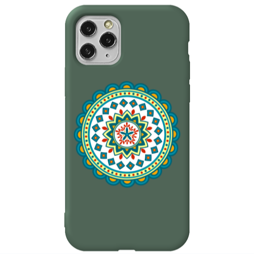 Apple iPhone 11 Pro Max Mandala D11 Dark Green Colored Silicone TPU Θήκη