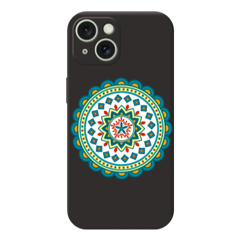 Apple iPhone 15 Mandala D11 Black Colored Silicone TPU Θήκη