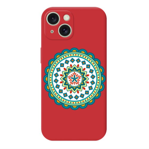 Apple iPhone 15 Mandala D11 Red Colored Silicone TPU Θήκη