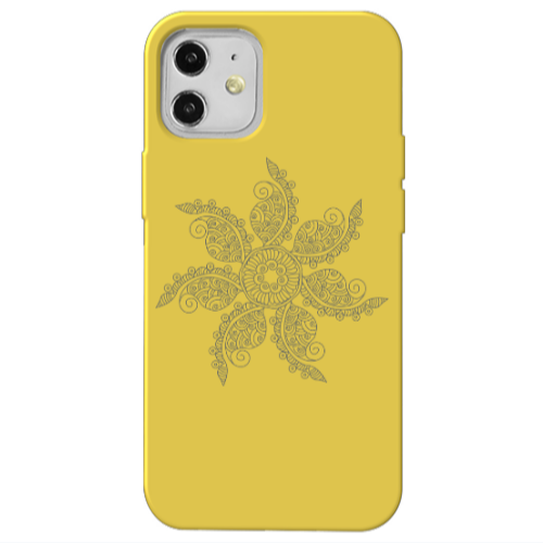 Apple iPhone 12 Mandala D24 Yellow Colored Silicone TPU Θήκη