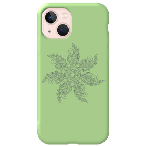 Apple iPhone 13 Mandala D24 Light Green Colored Silicone TPU Θήκη