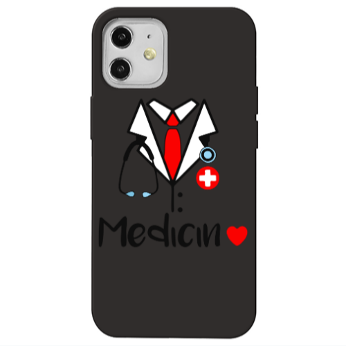 Apple iPhone 12 Medicin Black Colored Silicone TPU Θήκη