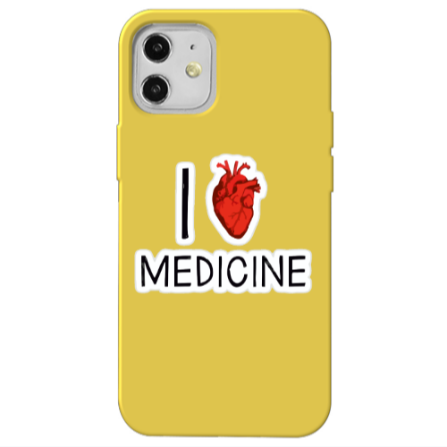 Apple iPhone 12 I Love Medicin Yellow Colored Silicone TPU Θήκη
