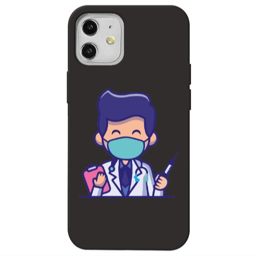 Apple iPhone 12 Specialist Doctor Black Colored Silicone TPU Θήκη
