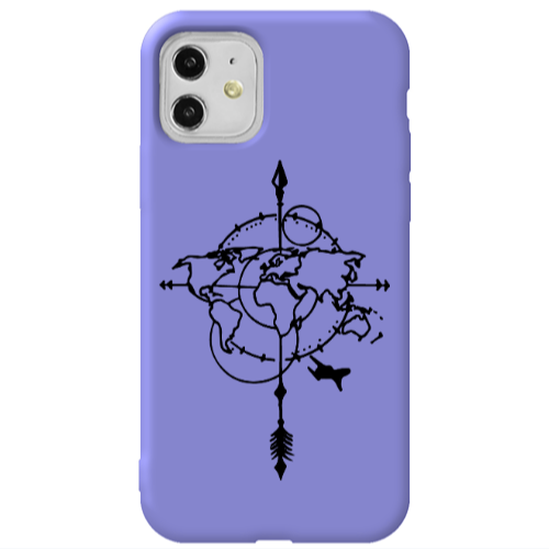 Apple iPhone 11  Old Map Purple Colored Silicone TPU Θήκη