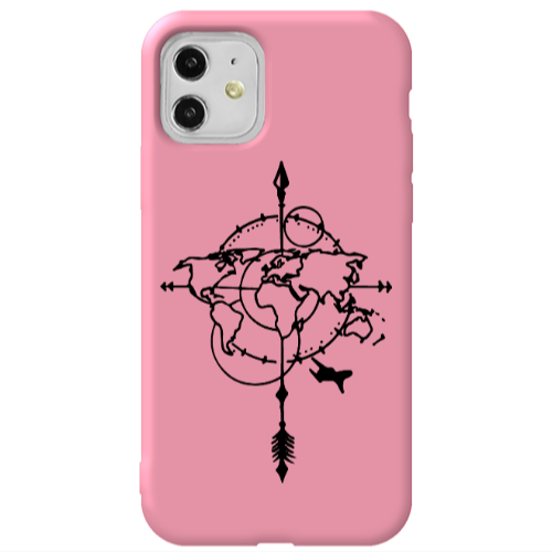 Apple iPhone 11  Old Map Pink Colored Silicone TPU Θήκη