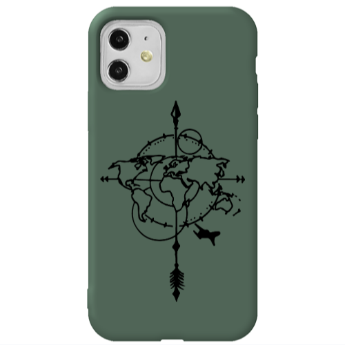 Apple iPhone 11  Old Map Dark Green Colored Silicone TPU Θήκη
