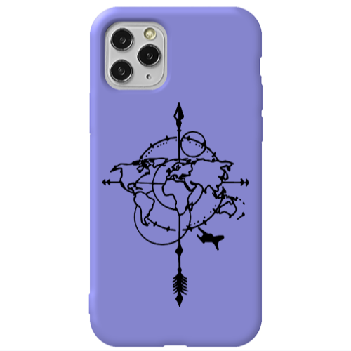 Apple iPhone 11 Pro Old Map Purple Colored Silicone TPU Θήκη