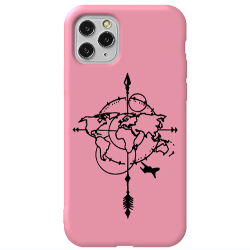 Apple iPhone 11 Pro Old Map Pink Colored Silicone TPU Θήκη