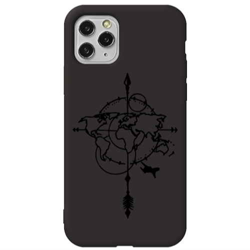 Apple iPhone 11 Pro Old Map Black Colored Silicone TPU Θήκη