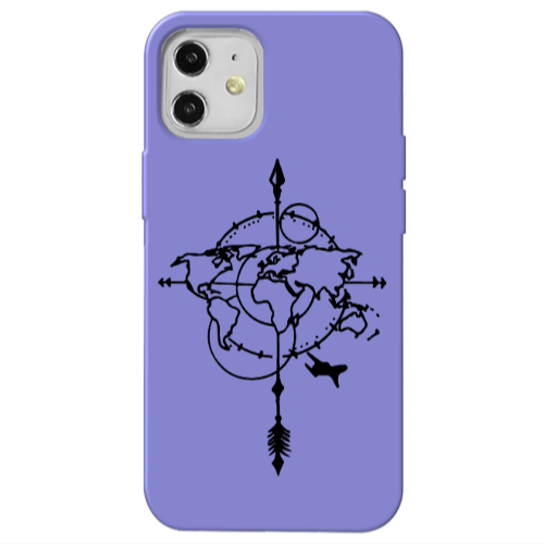 Apple iPhone 12 Old Map Purple Colored Silicone TPU Θήκη
