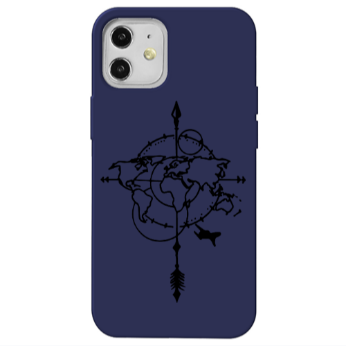 Apple iPhone 12 Old Map Dark blue Colored Silicone TPU Θήκη