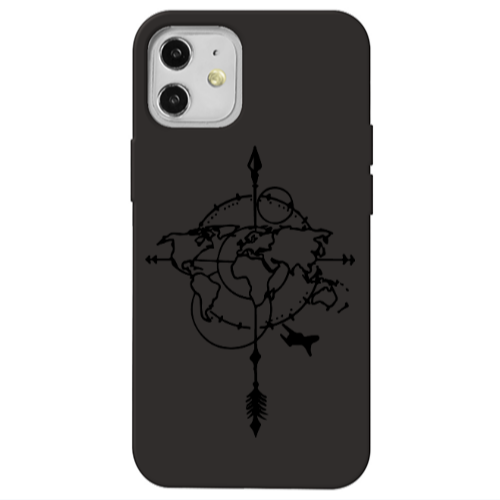 Apple iPhone 12 Old Map Black Colored Silicone TPU Θήκη