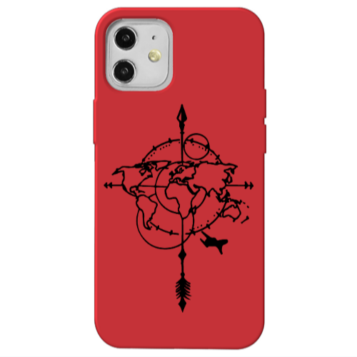 Apple iPhone 12 Old Map Red Colored Silicone TPU Θήκη