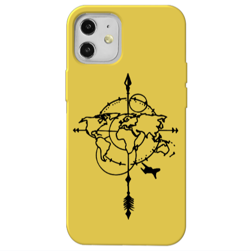 Apple iPhone 12 Old Map Yellow Colored Silicone TPU Θήκη