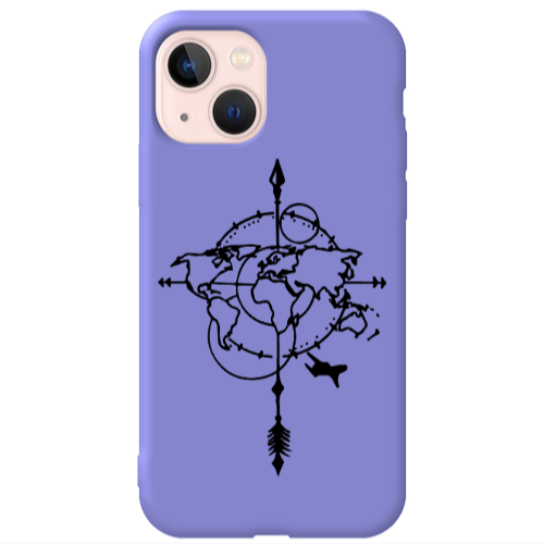 Apple iPhone 13 Old Map Purple Colored Silicone TPU Θήκη