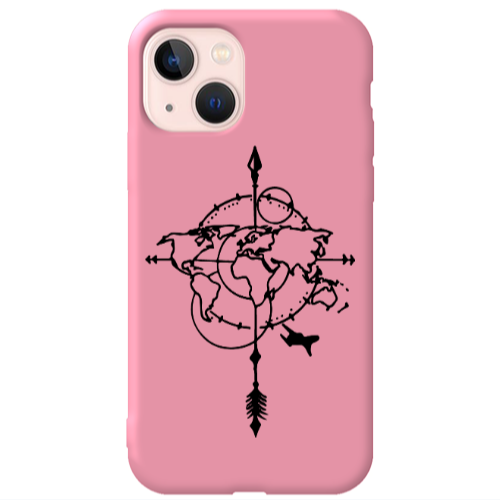 Apple iPhone 13 Old Map Pink Colored Silicone TPU Θήκη