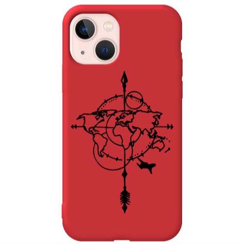 Apple iPhone 13 Old Map Red Colored Silicone TPU Θήκη