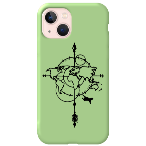 Apple iPhone 13 Old Map Light Green Colored Silicone TPU Θήκη