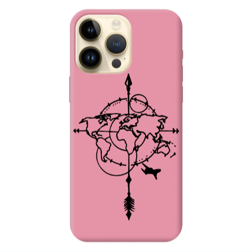 Apple iPhone 13 Pro Max Old Map Pink Colored Silicone TPU Θήκη