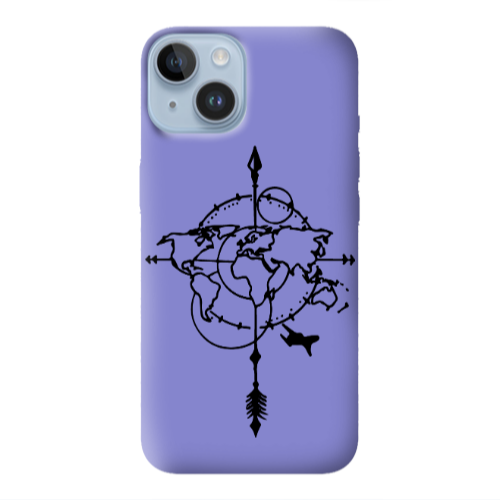 Apple iPhone 14  Old Map Purple Colored Silicone TPU Θήκη