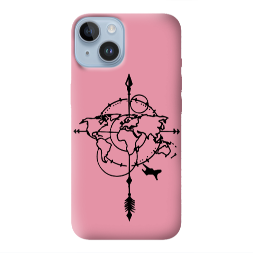 Apple iPhone 14  Old Map Pink Colored Silicone TPU Θήκη