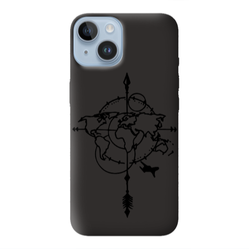 Apple iPhone 14  Old Map Black Colored Silicone TPU Θήκη