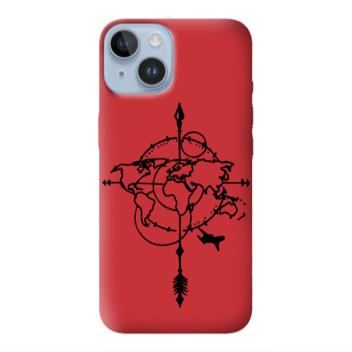 Apple iPhone 14 Plus Old Map Red Colored Silicone TPU Θήκη