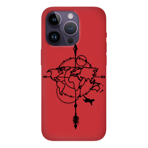 Apple iPhone 14 Pro  Old Map Red Colored Silicone TPU Θήκη