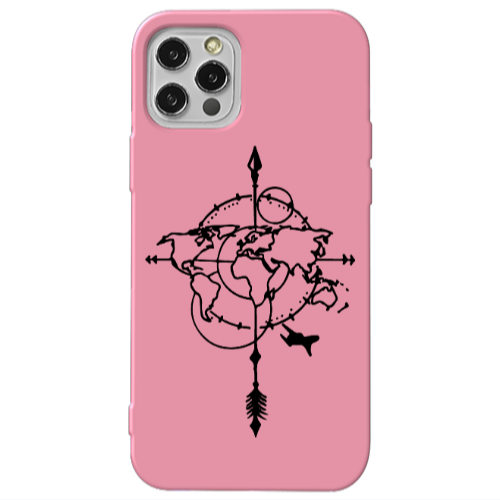 Apple iPhone 13 Pro Old Map Pink Colored Silicone TPU Θήκη