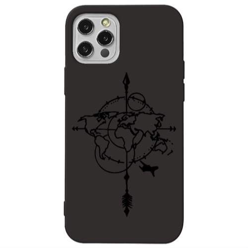 Apple iPhone 12 Pro Old Map Black Colored Silicone TPU Θήκη