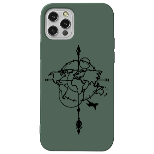 Apple iPhone 12 Pro Old Map Dark Green Colored Silicone TPU Θήκη
