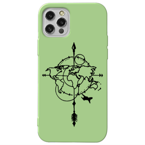 Apple iPhone 12 Pro Old Map Light Green Colored Silicone TPU Θήκη