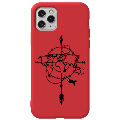 Apple iPhone 11 Pro Max Old Map Red Colored Silicone TPU Θήκη