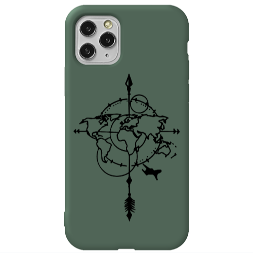 Apple iPhone 11 Pro Max Old Map Dark Green Colored Silicone TPU Θήκη