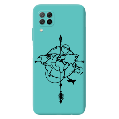 Huawei P40 Lite Old Map Turquoise Colored Silicone TPU Θήκη