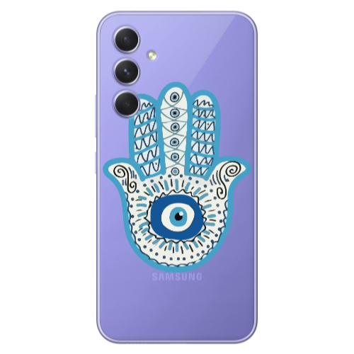 Samsung A56 Evil eye bead in hand Transparent Silicone TPU Θήκη