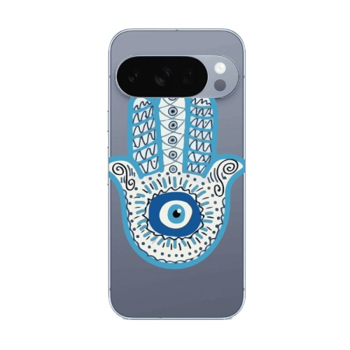 Google Pixel 10 Pro Evil eye bead in hand Transparent Silicone TPU Θήκη