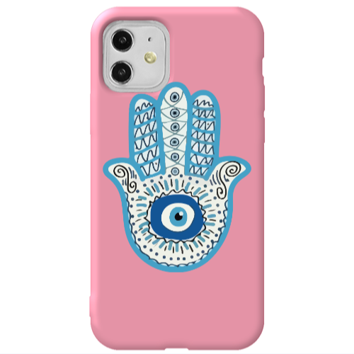 Apple iPhone 11  Evil eye bead in hand Pink Colored Silicone TPU Θήκη