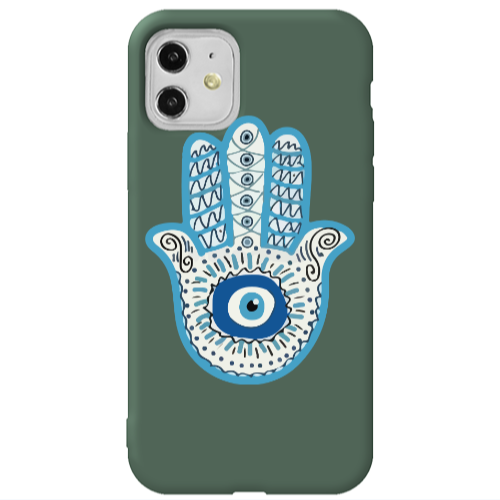 Apple iPhone 11  Evil eye bead in hand Dark Green Colored Silicone TPU Θήκη