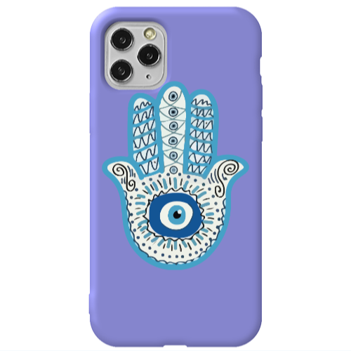 Apple iPhone 11 Pro Evil eye bead in hand Purple Colored Silicone TPU Θήκη