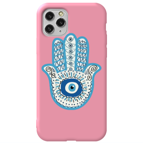 Apple iPhone 11 Pro Evil eye bead in hand Pink Colored Silicone TPU Θήκη